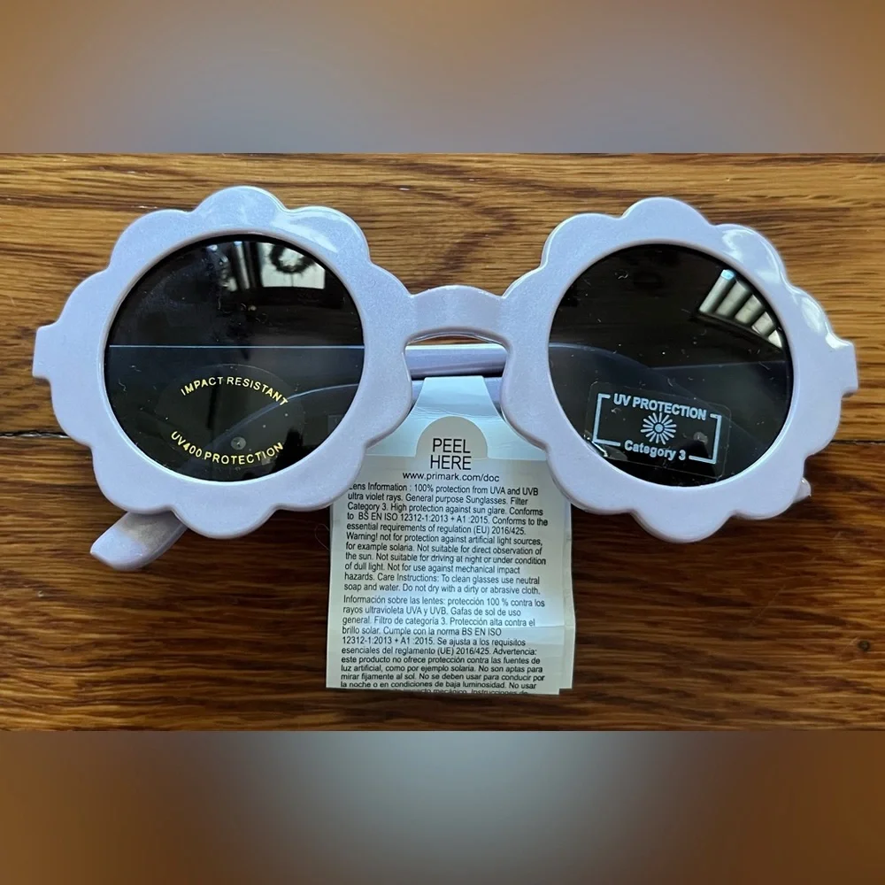 NWT Primark UV Protection Lavender Flower-Shaped Sunglasses Infant One Size